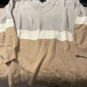 Lane Bryant V-Neck Sweater - Gray, White, Tan